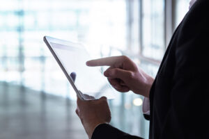 Man using a tablet device