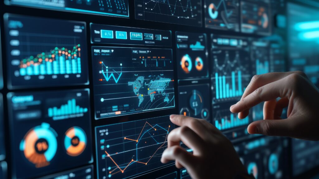 Automated Testing Process Visualization: An image illustrating an automated testing dashboard with passing and failing tests, including graphs and analytics.