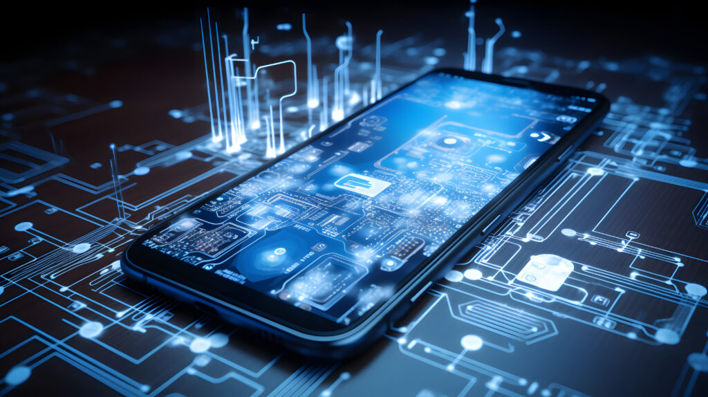 UX UI, Mobile app user interface designs, digital software technology development concept. Planning application process development prototype wireframe for mobile phone. User experience. generative AI.