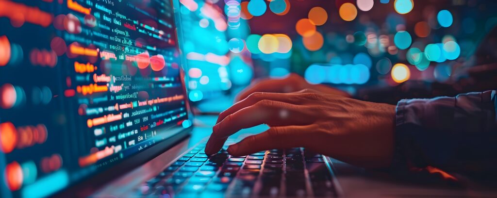 This image depicts a sophisticated content management system powering dynamic website development and digital innovations The intricate interface showcases a web of data code and algorithms