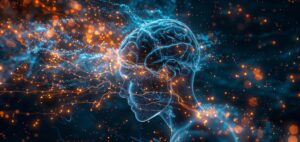 Digital human with orange lighting going through it.