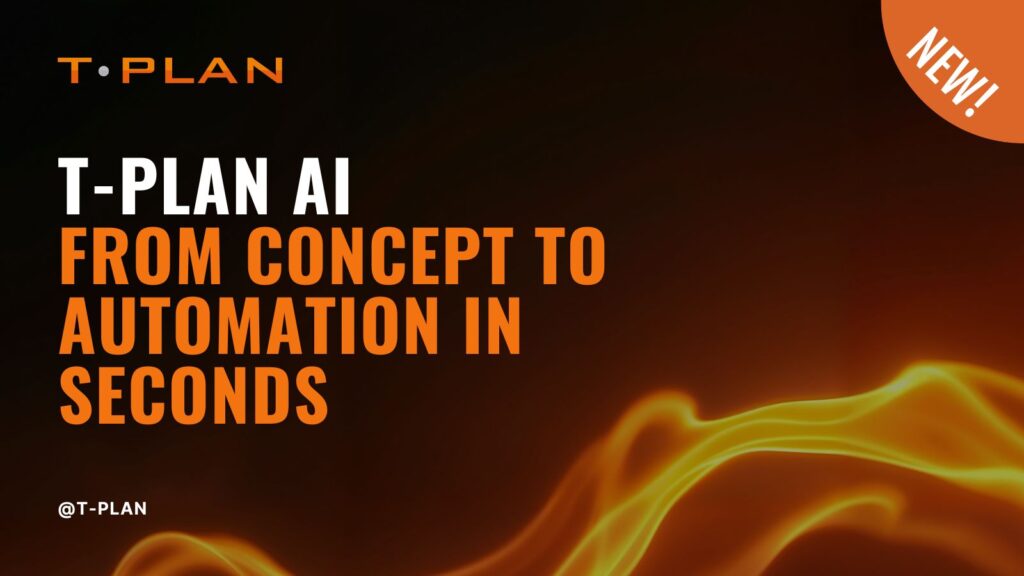 T-Plan AI launch banner showing AI code generation and visual automation