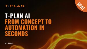 T-Plan AI launch banner showing AI code generation and visual automation