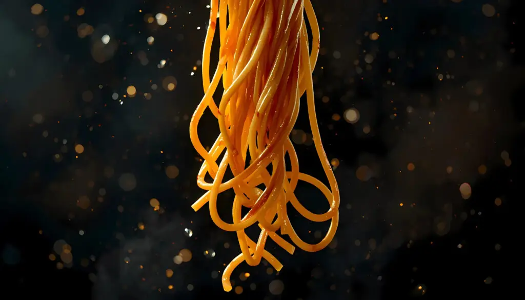 A bundle of orange spaghettit on a black background representing spaghetti testing in IT test automation