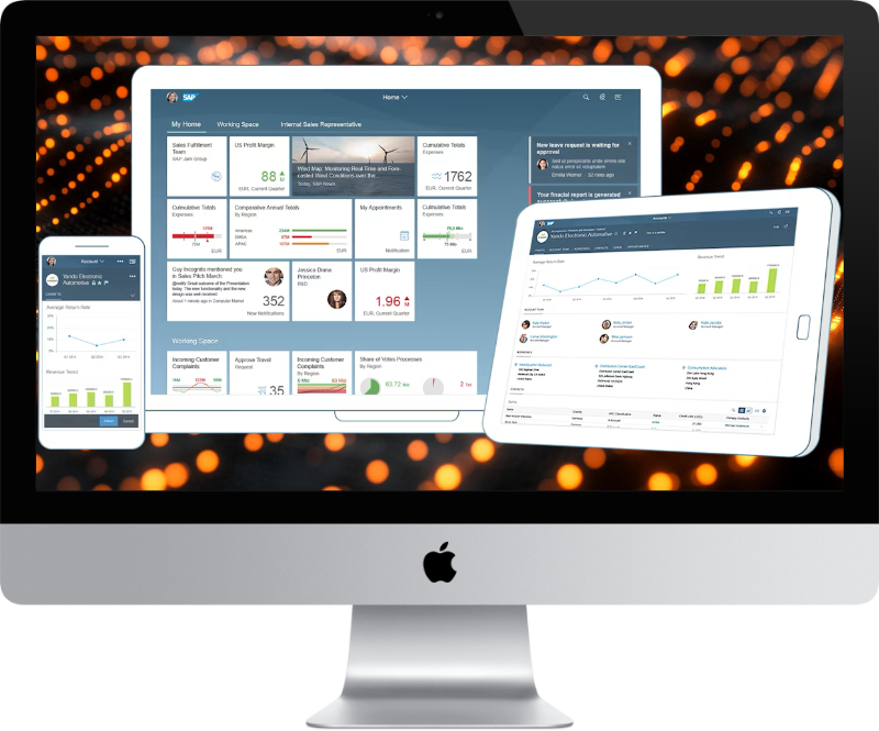 Image showing SAP Fiori UX screens for Desktop, Tablet and Mobile