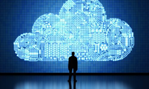 Cloud computing technology 3d rendering circuit cloud on tablet for cloud computing technology